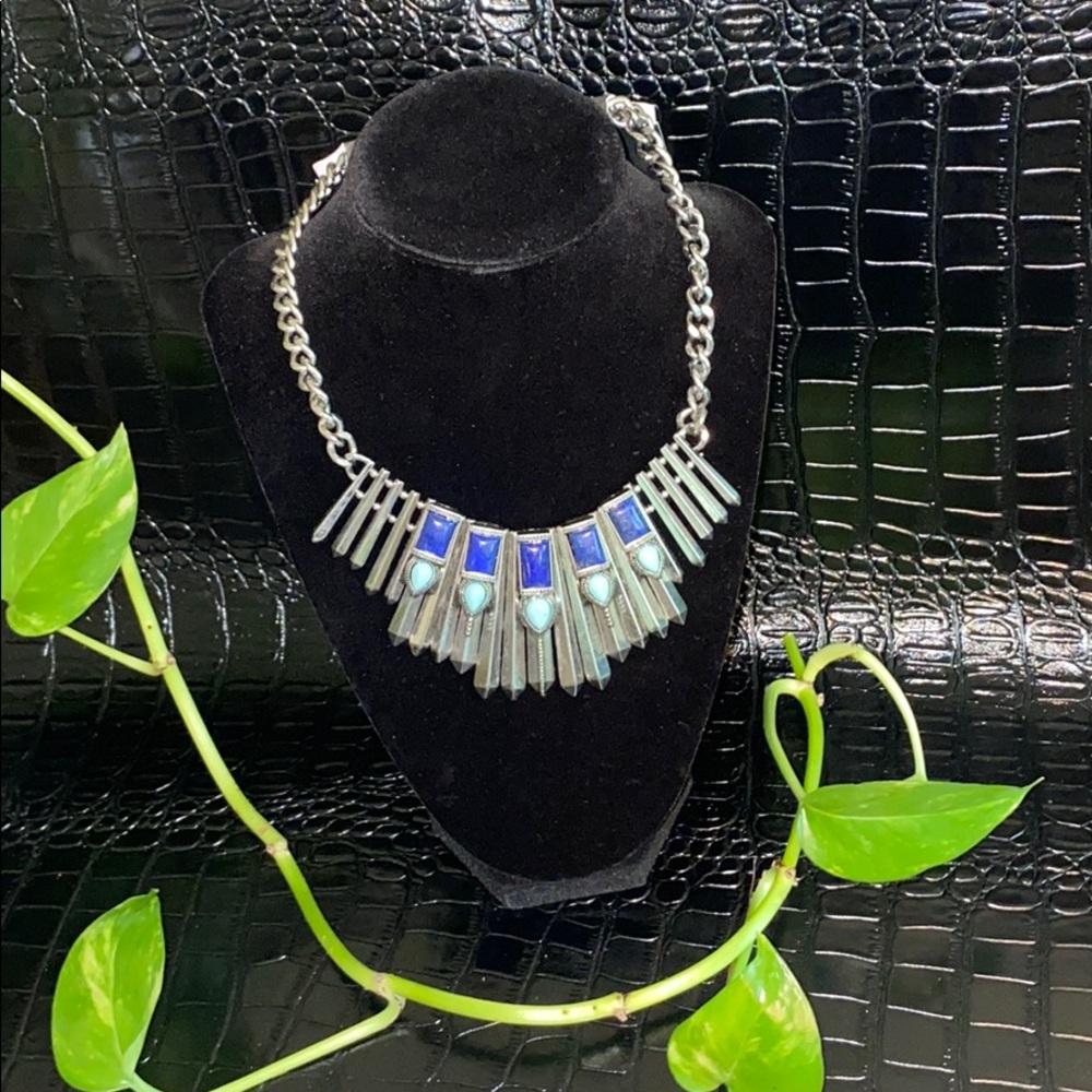 Unique Silver Spike Necklace W/Semi-Precious Stone